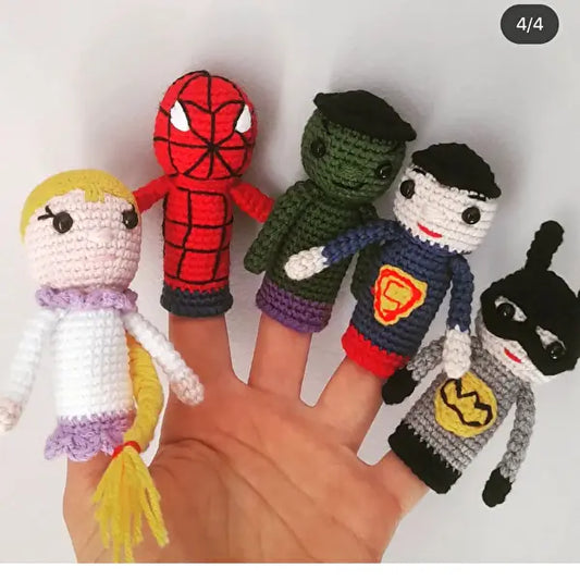 Crochet Animal Super Heroes Finger Puppet Toys - Set of 5 - Joy Gift London