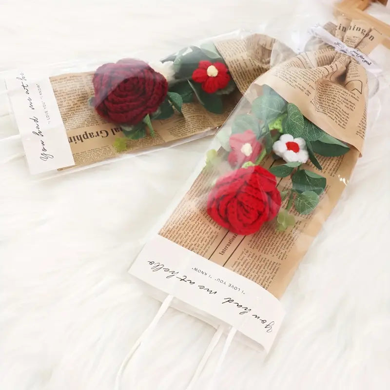 Handmade Crocheted Red Rose Bouquet