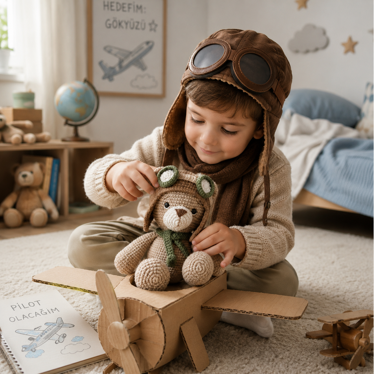 Handmade Crochet Pilot Teddy Bear Toy
