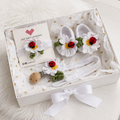 Baby Shower Gift Box – Handmade Crochet Booties, Dummy Clip & Headband Set (Luxury Newborn Gift) Daisy and Ladybird by Joy Gift London