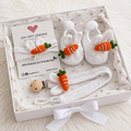 Baby Shower Gift Box – Handmade Crochet Booties, Dummy Clip & Headband Set (Luxury Newborn Gift) Orange Carrot by Joy Gift London