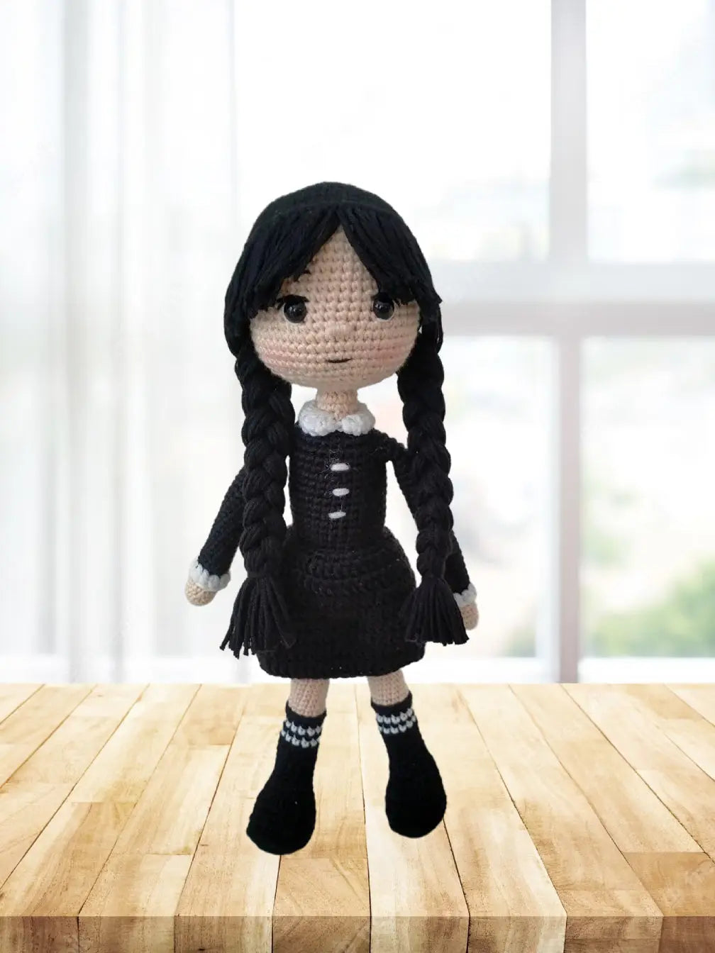 Crochet Cute Little Wednesday Addams Doll Toy 32cm - Joy Gift London