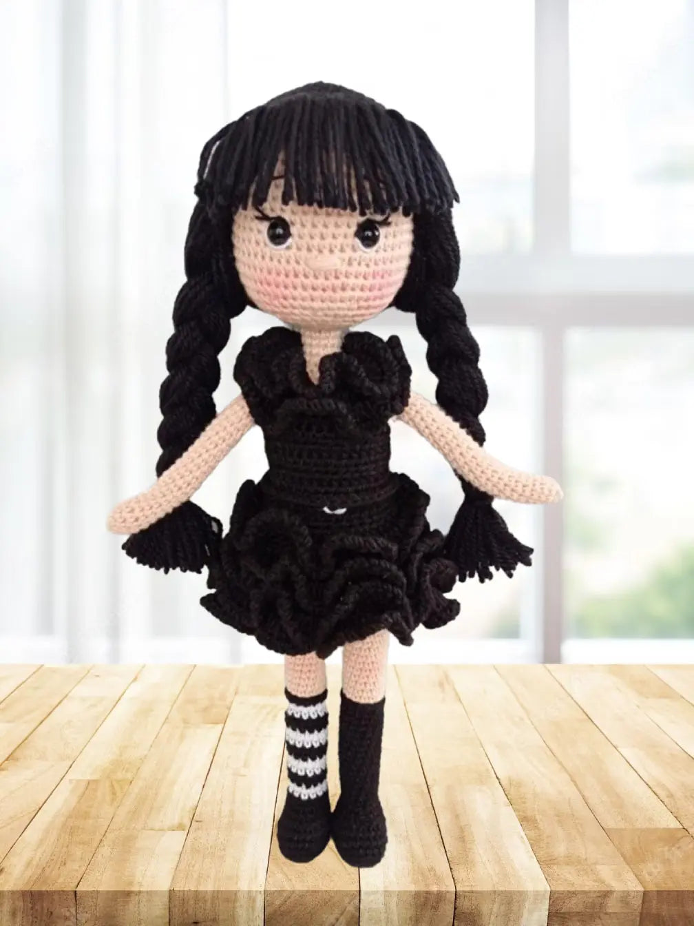 Crochet Legendry Wednesday Addams Doll Toy 32cm - Joy Gift London