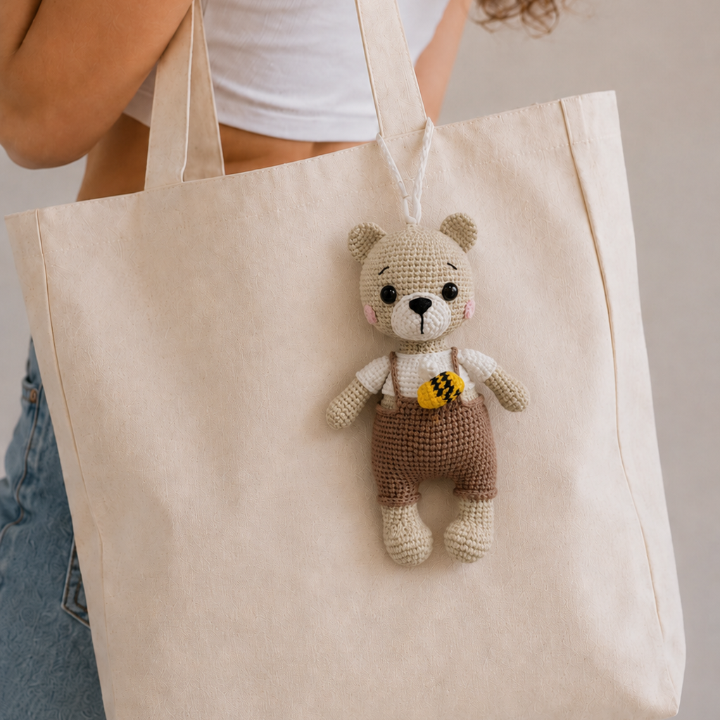 Handmade Crochet Teddy Bear Bag Charm, Keychain & Christmas Tree Ornament