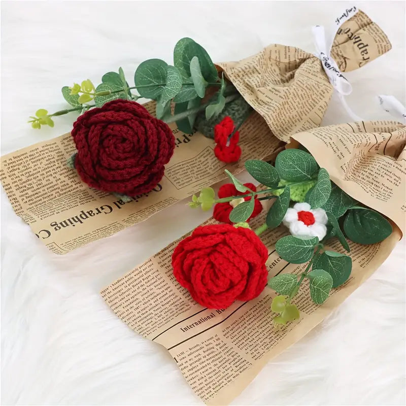 Handmade Crocheted Red Rose Bouquet