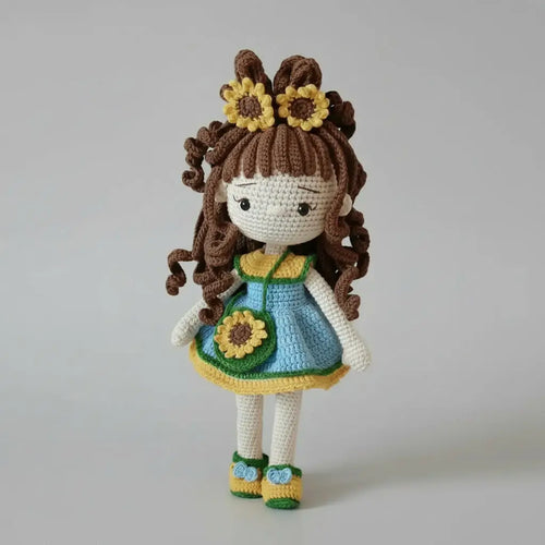 Crochet Cute Brown Hair Girl Doll Toy  Joy Gift London