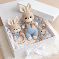 Crochet Cute Bunny Toy Gift Set 3pc - Personalised Dummy Clip Joy Gift London