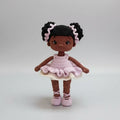 Crocheted Black ballerina doll in pink tutu with curly hair and ballet shoes
