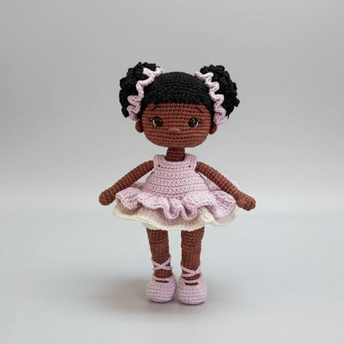 Crochet Cute Girl in Pink Dress Doll, toy by Joy Gift London