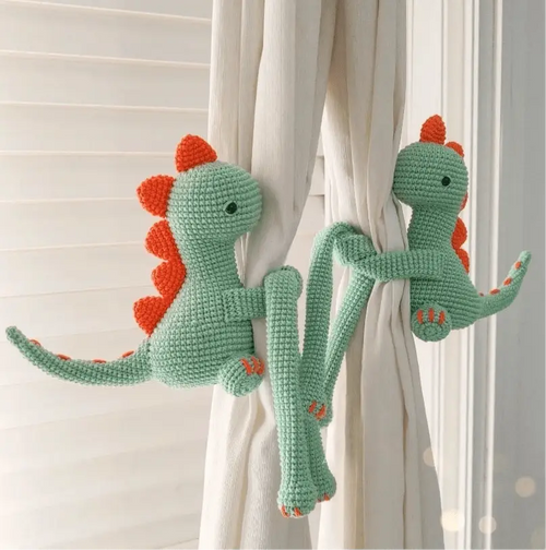 Crochet Cute Green Dino Kids Room Curtain Tie by Joy Gift London