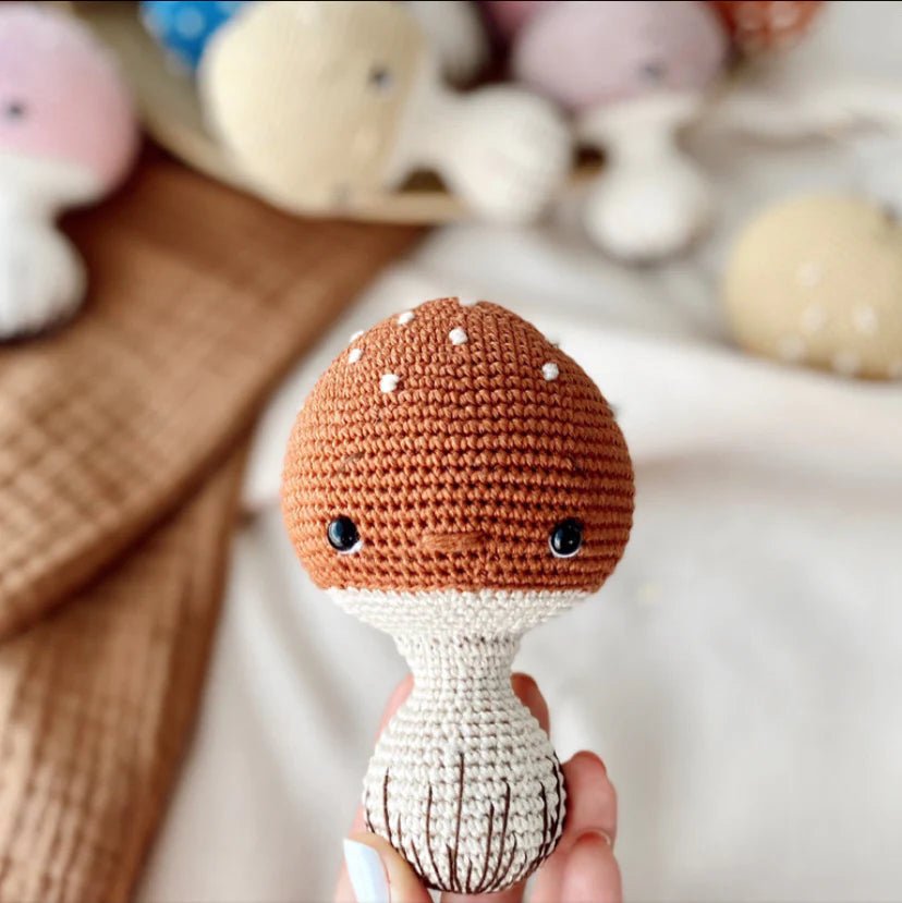 Crochet Cute Mushroom Rattle Toy with Bell - Joy Gift London