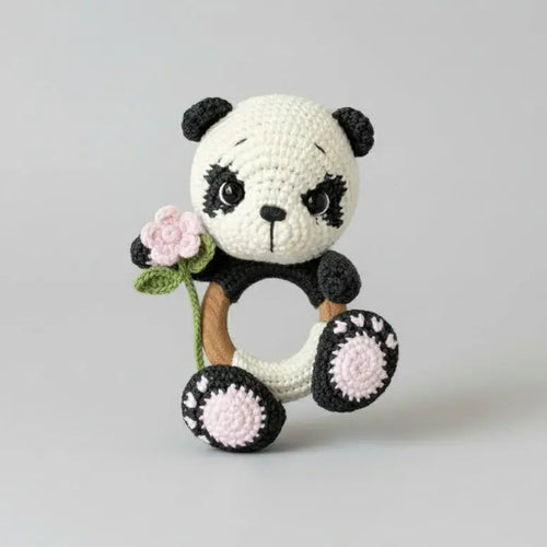 Crochet Cute Panda Rattle Toy with Bell by Joy Gift London