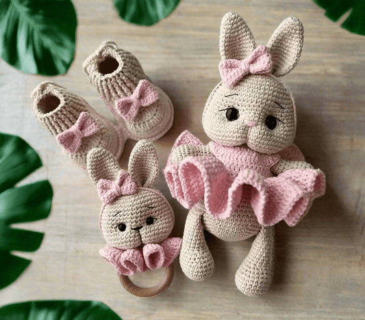 Handmade Crochet Newborn Bunny Gift Set (3pc) – Pink Dress, Baby Shower Gift main image 0