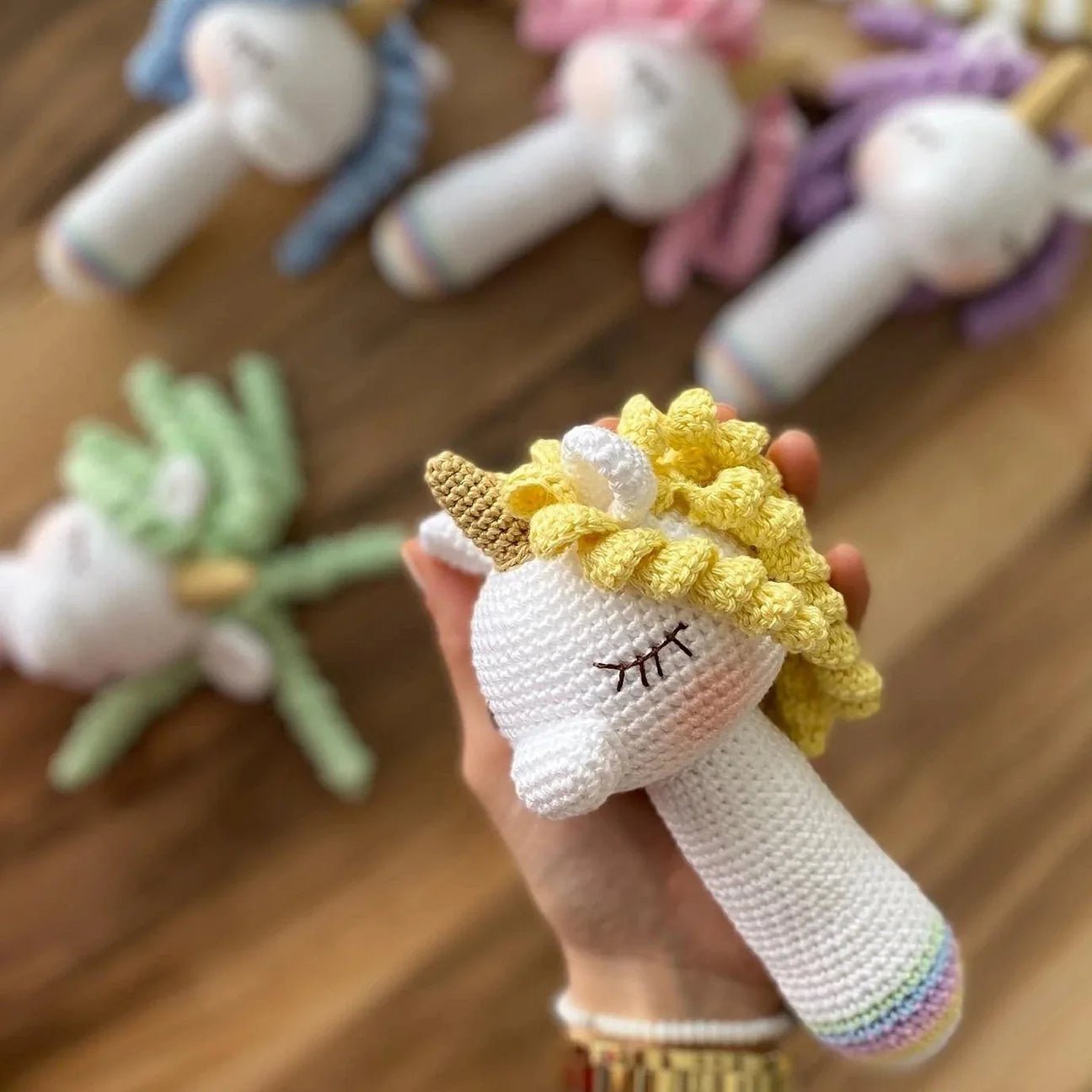 Crochet Unicorn Rattle Toy with Bell 🦄 - Joy Gift London