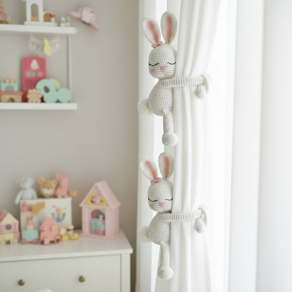 Crochet Cute Bunny Kids Room Curtain Tie  Joy Gift London