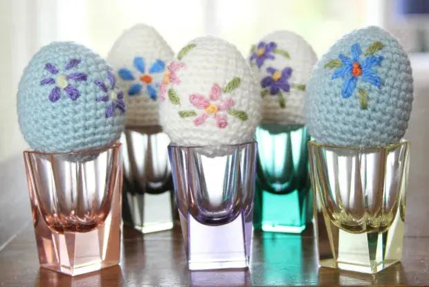 Crochet Easter Eggs with Flower Design Set of 5 - Joy Gift London