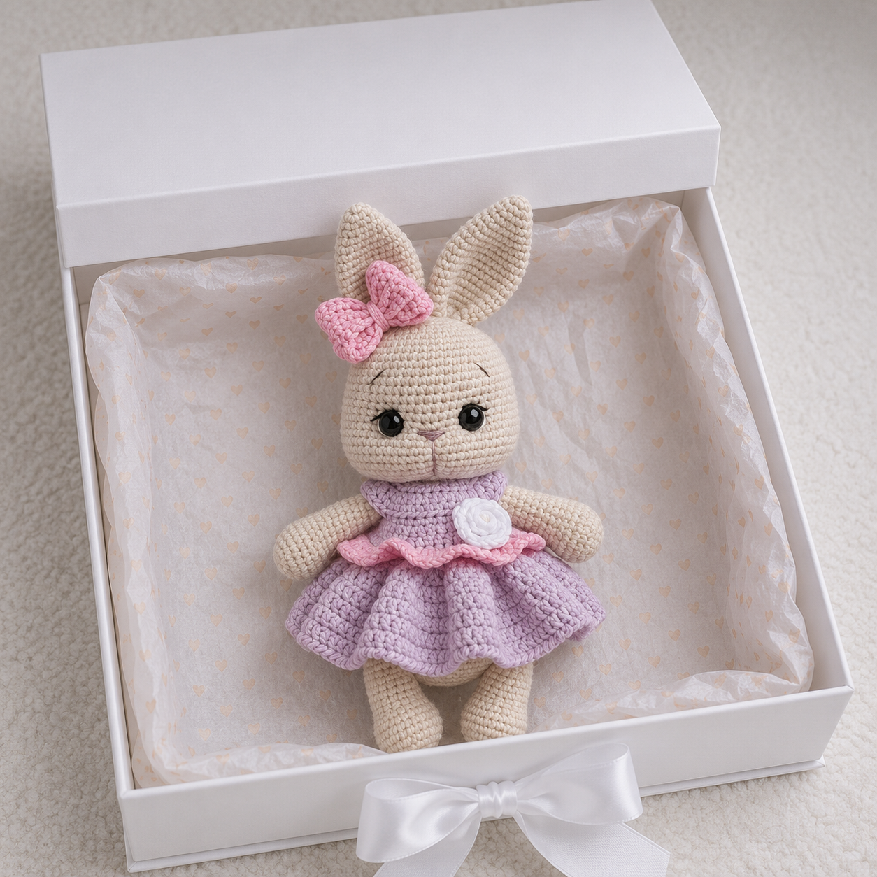 Handmade Crochet Bunny Toy in Purple Dress