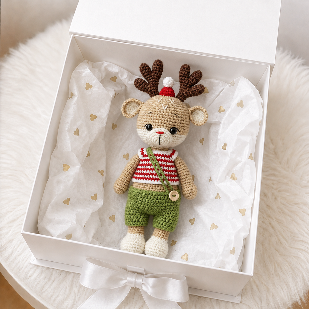 Handmade Crochet Reindeer – Christmas Crochet Animal Toy, Santa Edition
