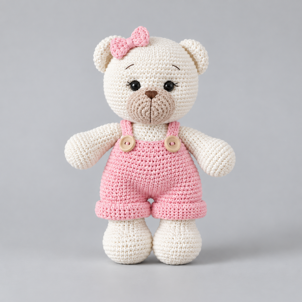 Handmade Crochet Teddy Bear in Blue Jumpsuit