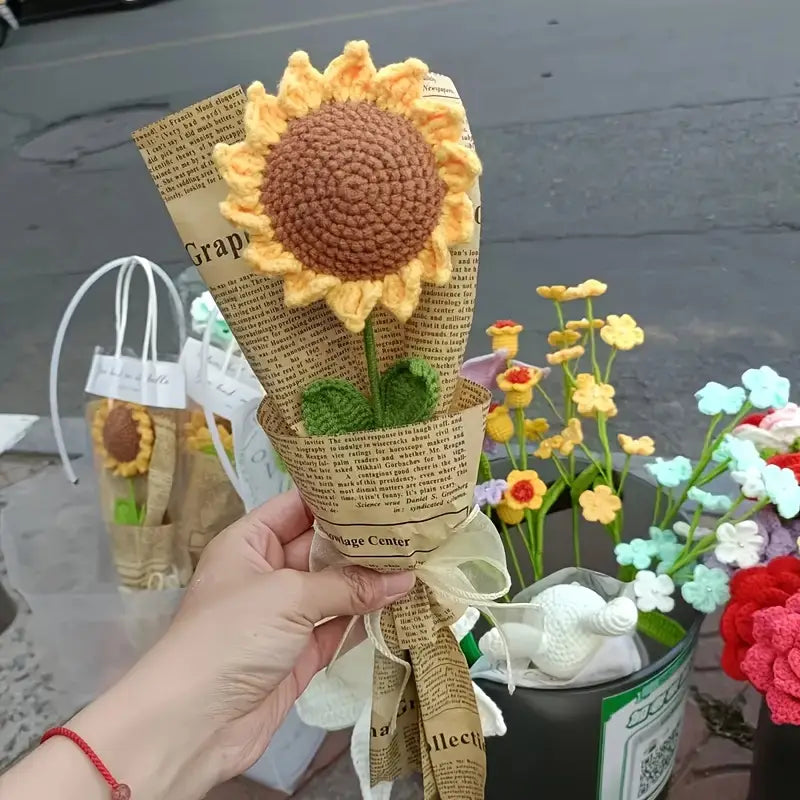 Handmade Crocheted Sunflower Bouquet Gift Bag