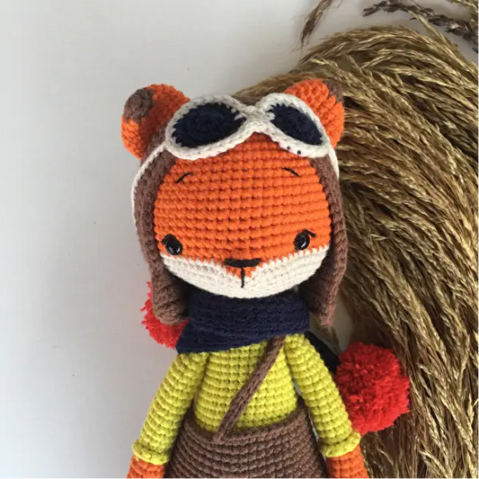 Crochet Pilot Fox Boy Toy - Joy Gift London