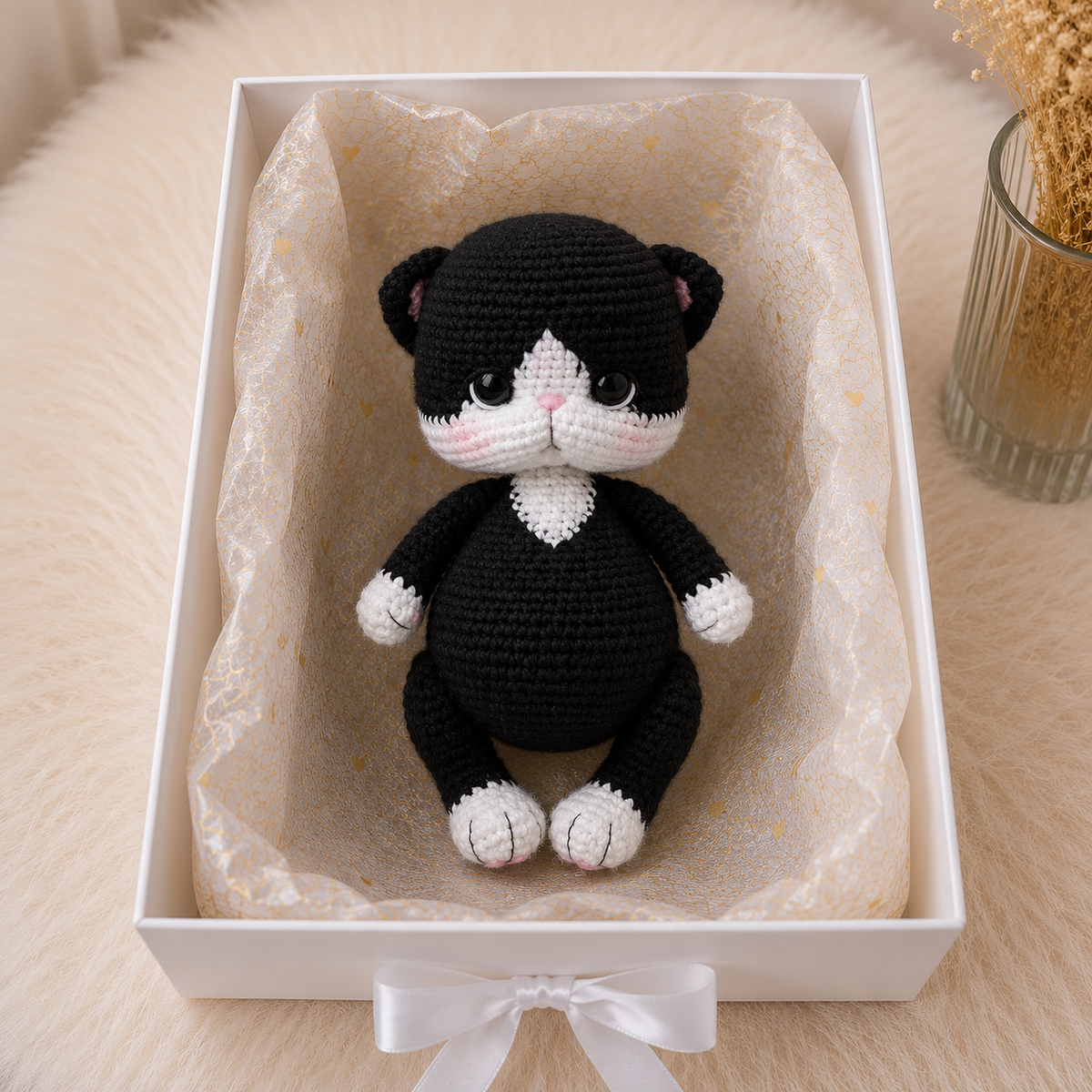 Handmade Crochet Black Kitten Toy Joy Gift London