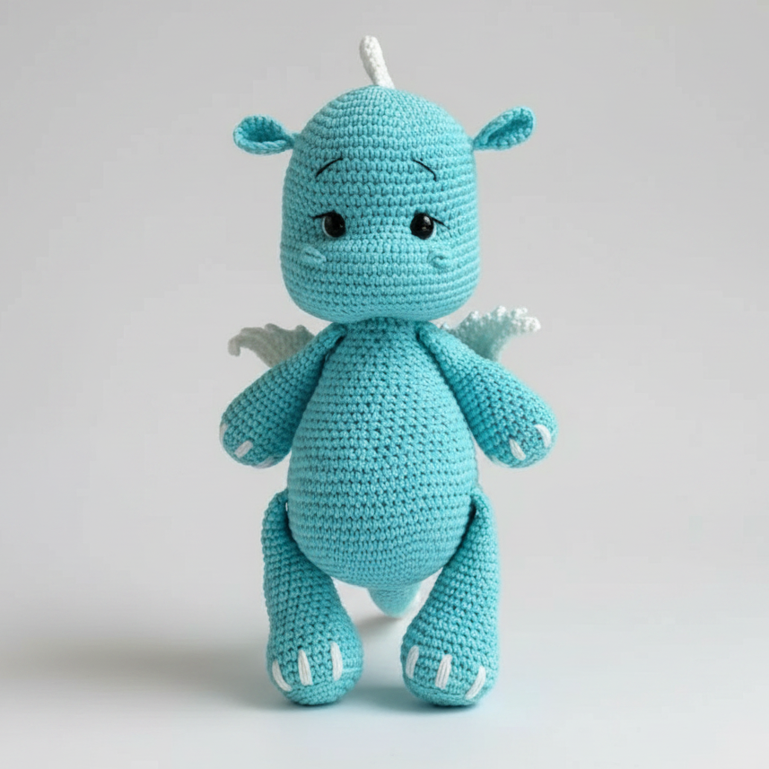 Handmade Crochet Blue Dino Toy Joy Gift London
