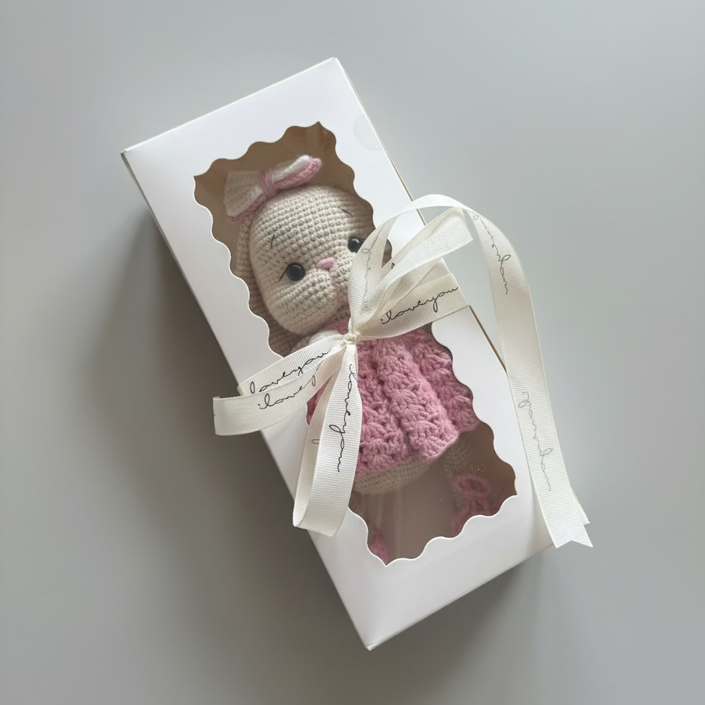 Handmade Crochet Bunny in Pink Dress Joy Gift London