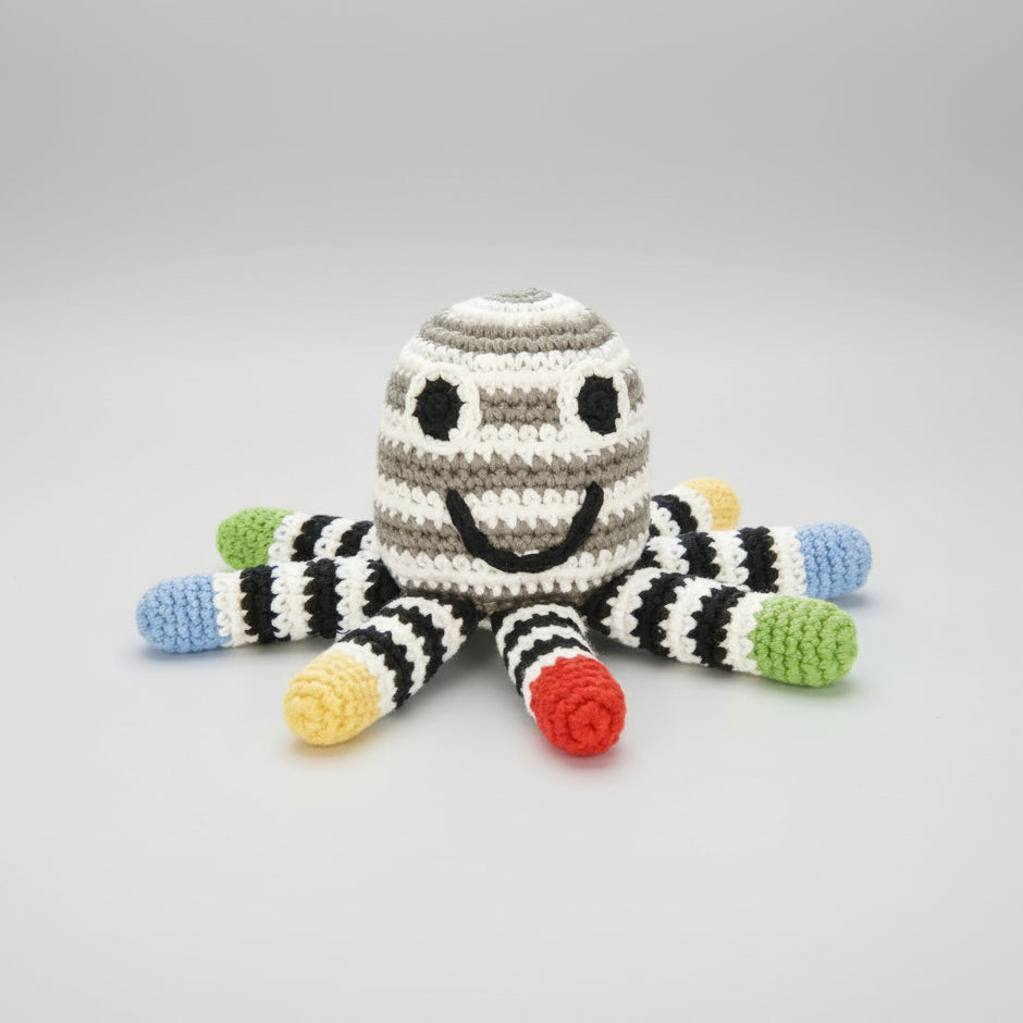 Handmade Crochet Cute Octopus Rattle Toy with Bell - Joy Gift London