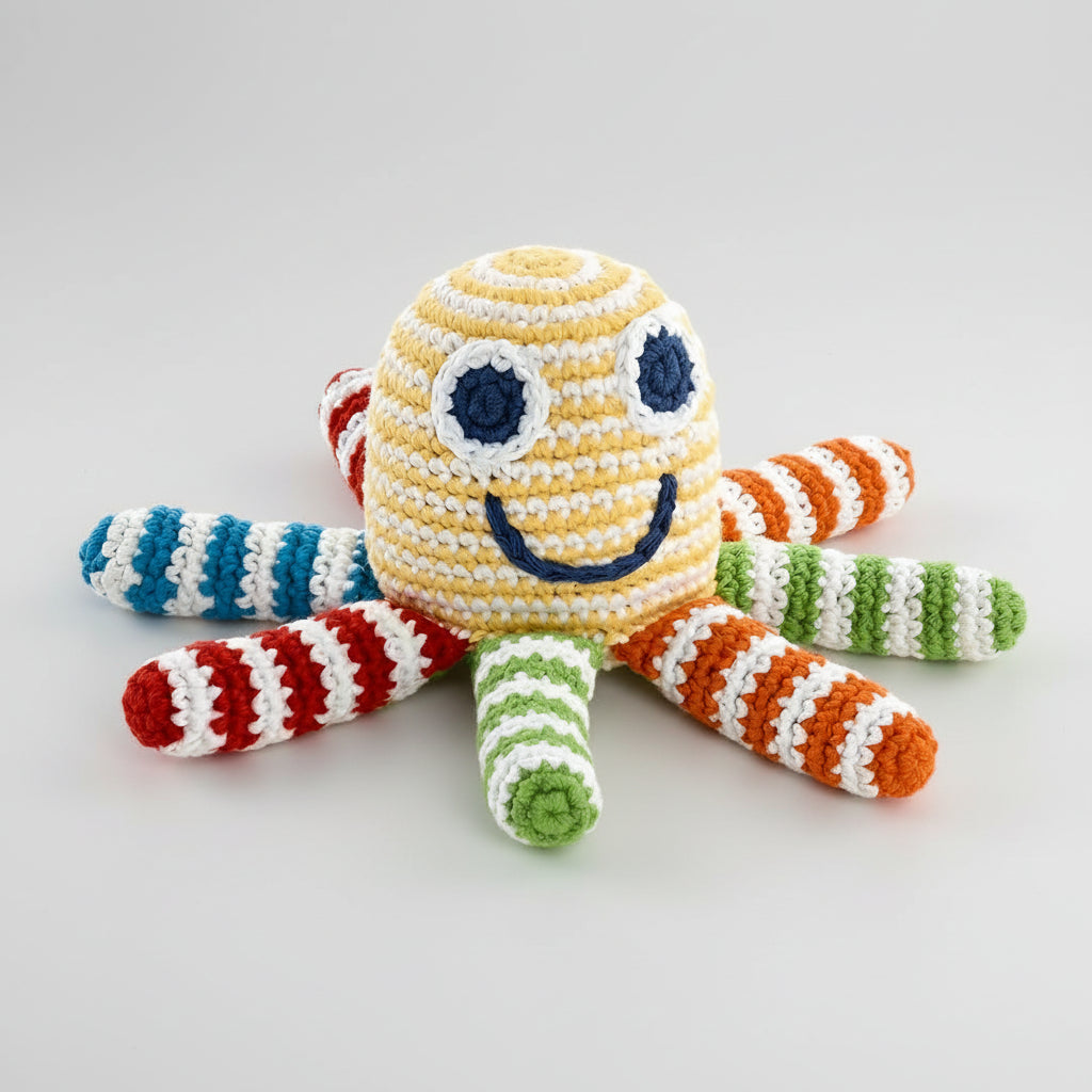 Handmade Crochet Cute Octopus Rattle Toy with Bell - Joy Gift London