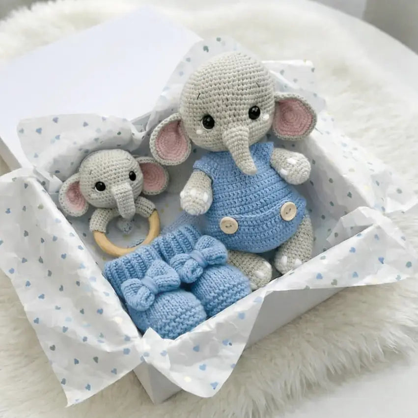 Handmade Crochet Elephant Toy in Pink Jumper Joy Gift London