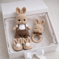 Handmade Crochet Newborn Bunny Gift Set (3pc) – Brown Jumpsuit and White Tshirt, Baby Shower Gift Joy Gift London
