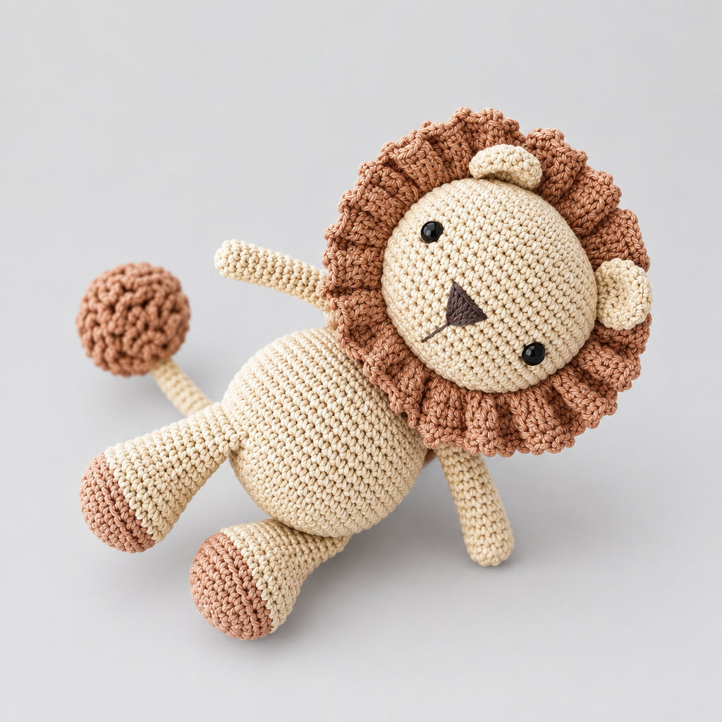 Crochet Newborn Sleeping Lion Gift Set (6pc) Baby Shower Gift by Joy Gift London