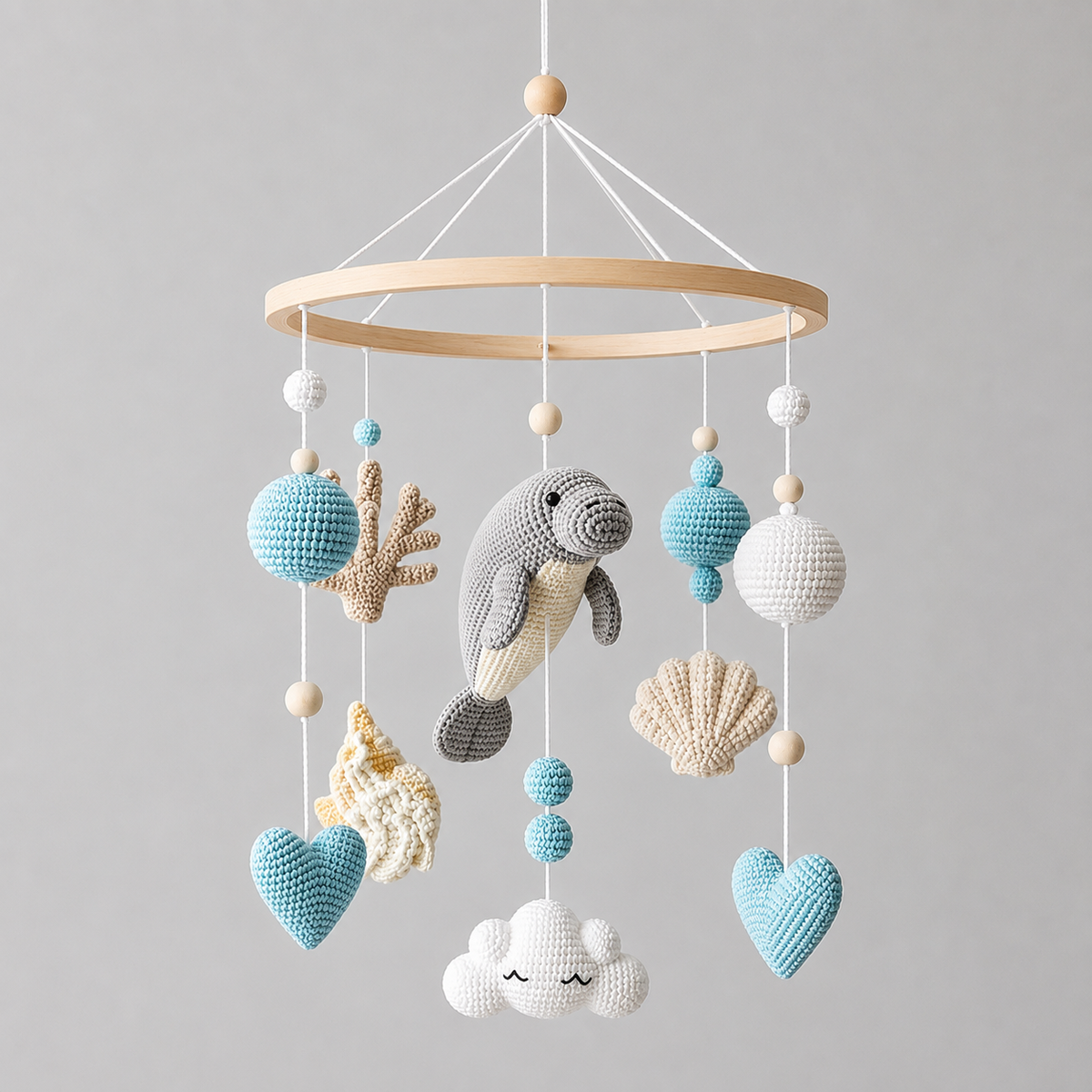 Handmade Crochet Ocean Animals Cot Mobile – Platypus & Manatee Baby Nursery & Crib Mobile Joy Gift London