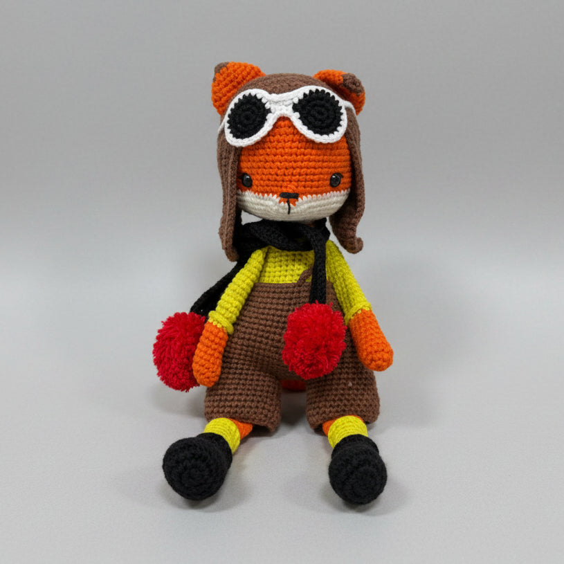 Handmade Crochet Pilot Fox Toy Joy Gift London