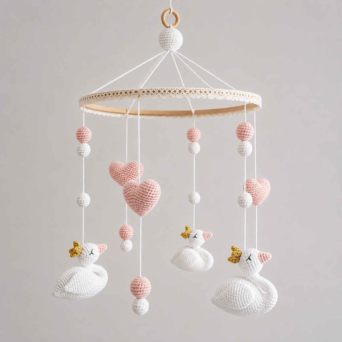 Handmade Crochet Swan Cot Mobile – Baby Nursery & Crib Mobile Joy Gift London