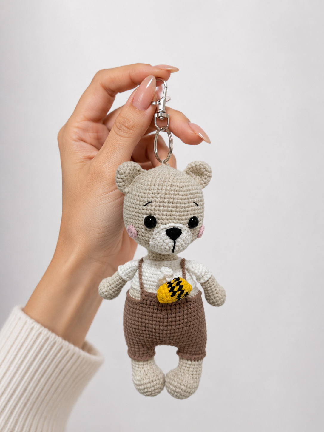 Handmade Crochet Teddy Bear Bag Charm, Keychain Joy Gift London