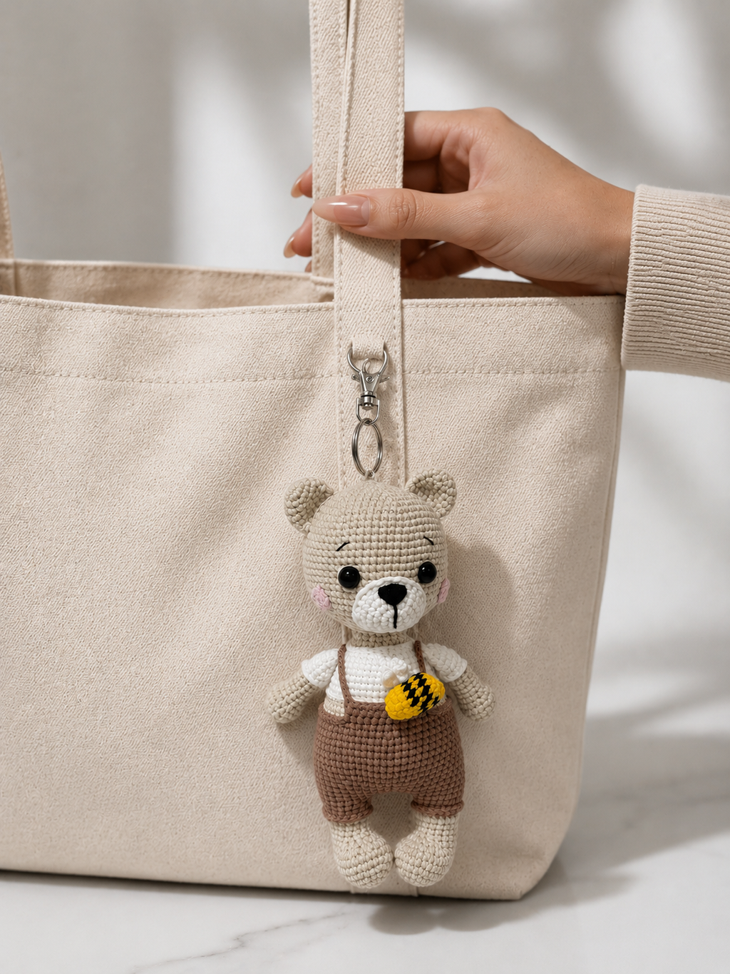 Handmade Crochet Teddy Bear Bag Charm, Keychain Joy Gift London