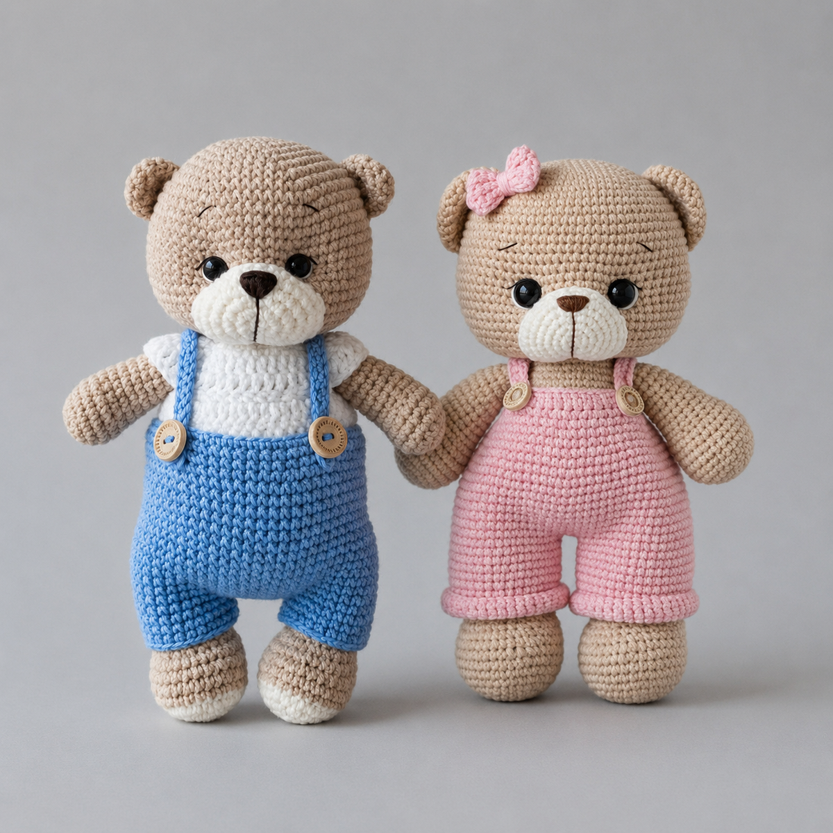 Handmade Crochet Teddy Bear Toy – Blue & Pink Jumpsuit Bears, Personalised Gift, Available Individually or as a Pair Joy Gift London