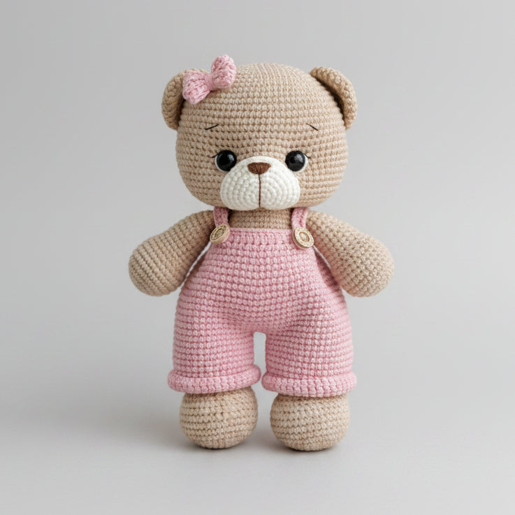 Handmade Crochet Teddy Bear Toy – Blue & Pink Jumpsuit Bears, Personalised Gift, Available Individually or as a Pair Joy Gift London