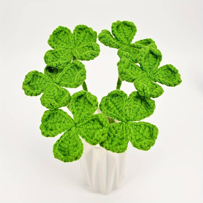 Handmade Crocheted Four - Leaved Clover Bouquet - Joy Gift London