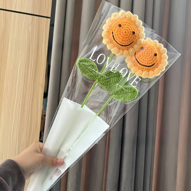 Handmade Crocheted Smiling Sunflower Bouquet 1pc - Joy Gift London