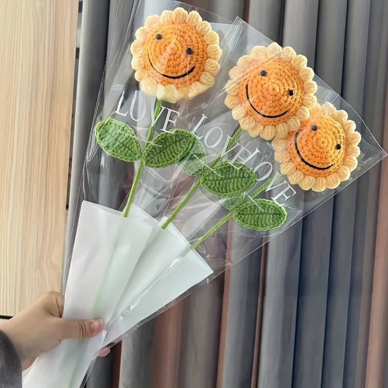 Handmade Crocheted Smiling Sunflower Bouquet 1pc - Joy Gift London
