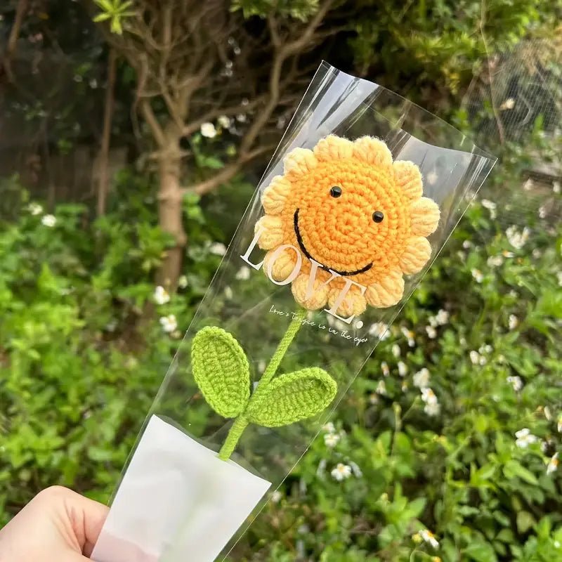 Handmade Crocheted Smiling Sunflower Bouquet 1pc - Joy Gift London