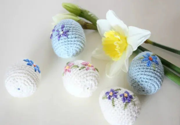 Crochet Easter Eggs with Flower Design Set of 5 - Joy Gift London