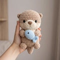 Handmade Crochet Otter Toy with Fish