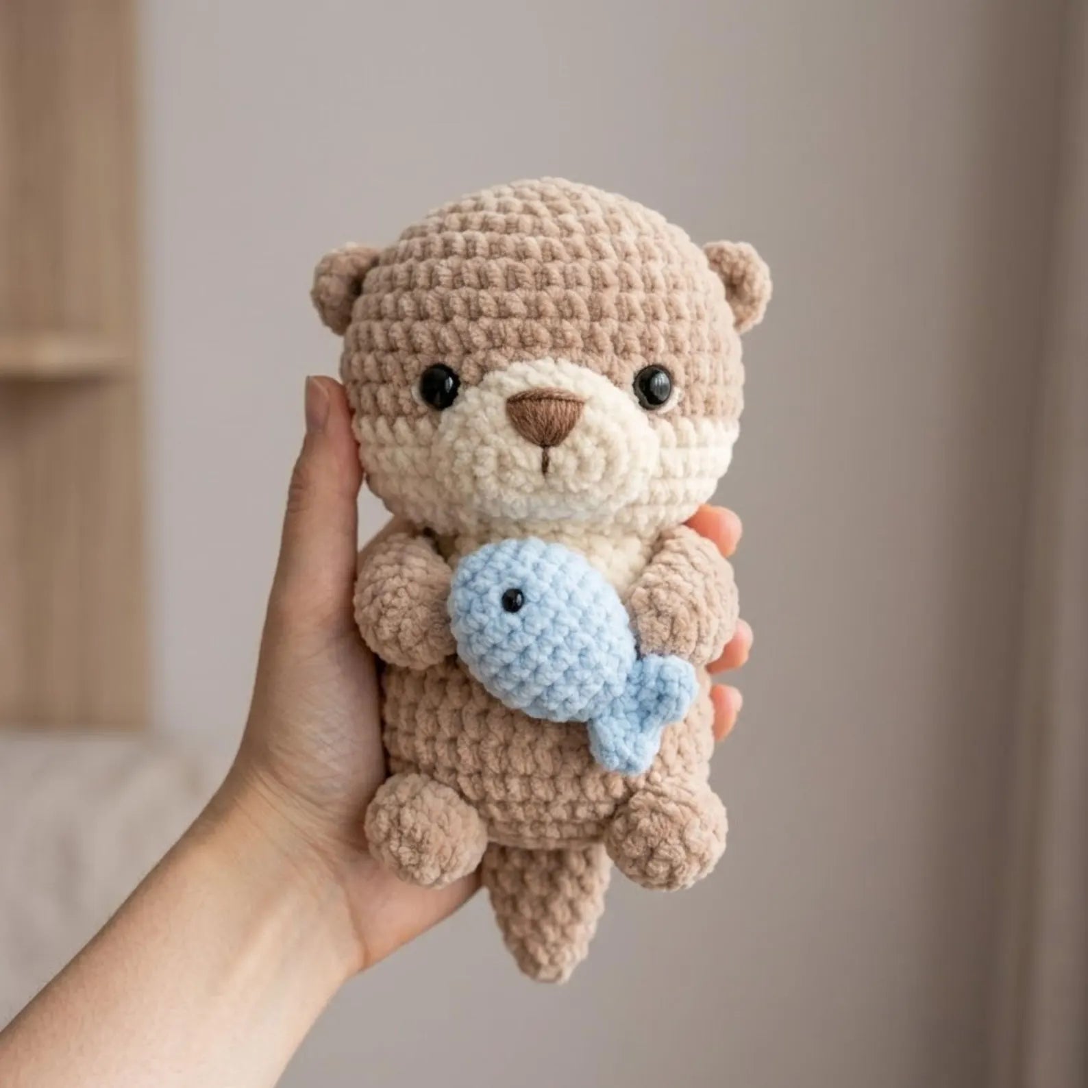 Handmade Crochet Otter Toy with Fish