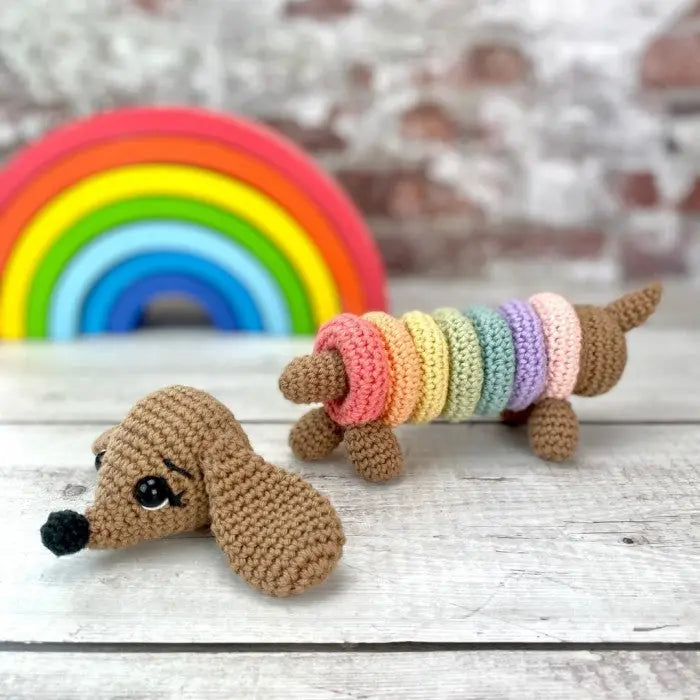 Crochet Rainbow Dog Stacking Toy Joy Gift London