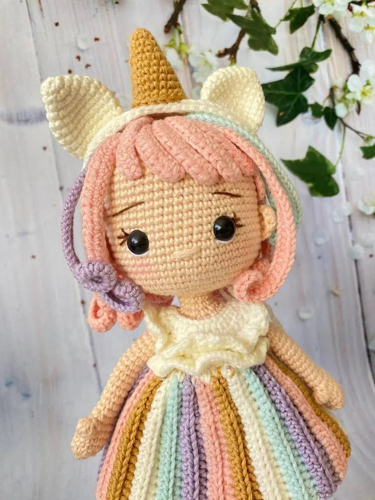 Crochet Caticorn doll with removable dress, birthday outlet toy, crochet doll, little girls dolls