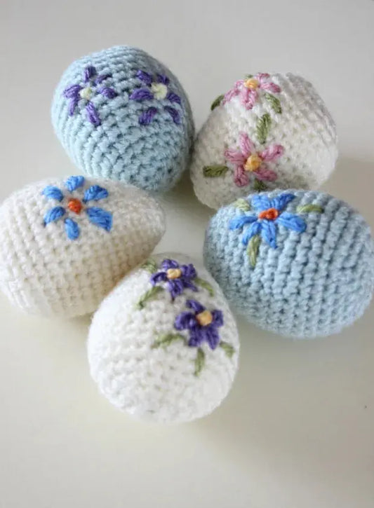 Crochet Easter Eggs with Flower Design Set of 5 - Joy Gift London